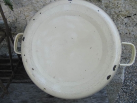 Oude Franse emaille teil met twee handgrepen