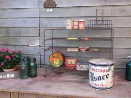 Brocante set van 3 Franse blikjes in rood en creme kleur