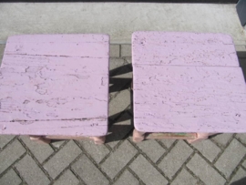 Very nice brocante wooden stool with pink ornamental feet