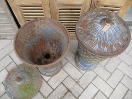 Brocante French vase with lid set of 2