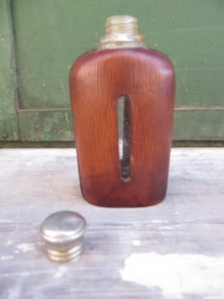 Antique glass Flask with silver cap and leather jacket