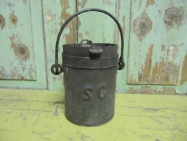 Antique zinc bucket with lid and handle