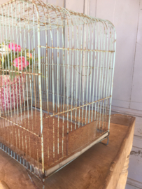 Brocante mintgroene metalen vogelkooi