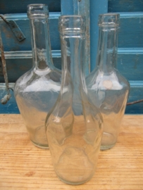 Set of 3 glass old pear-shaped bottles in different sizes