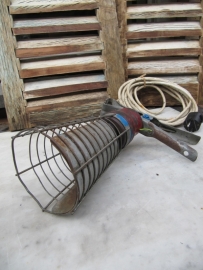 English brocante inspection lamp with wooden base