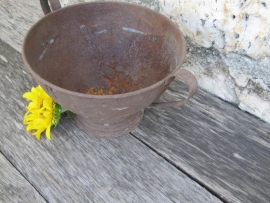 Cute French brocante galvanized bowl with two ears