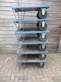 Old pallet coffee table on wheels