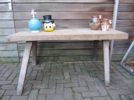Ancient brocante narrow wooden (butchers) side table.