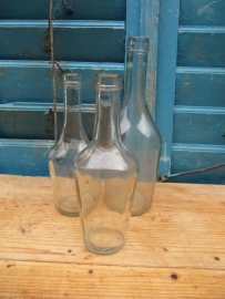 Set of 3 clear glass pear-shaped old bottles