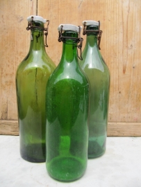 Very old green swing-top bottles with porcelain cap set of 3 pieces