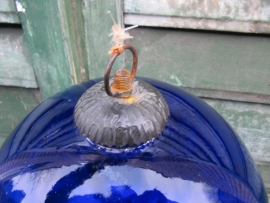 Brocante large glass blue ball.