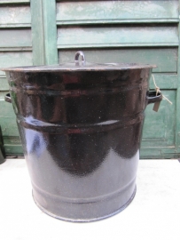Big brown enamel kettle with lid.