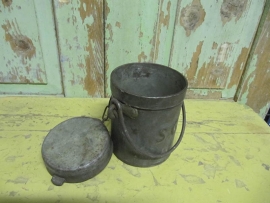 Antique zinc bucket with lid and handle