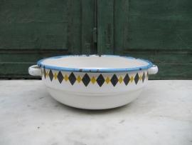 Brocante emaille schaal met 2 oren