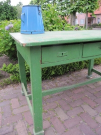 Cute old green wooden table with three drawers
