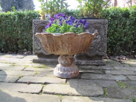 Brocante French cast-iron garden vase or bowl on foot.