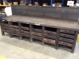 Antique Industrial workbench with 24 drawers