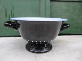 Cute old black enamel colander with lavender inside