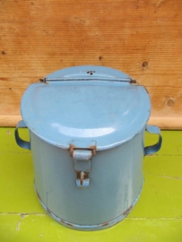 Very old blue enamel grease can 8 liters