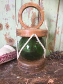 Brocante glazen drijver in hout