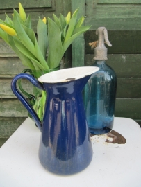 Beautiful old dark blue enamel can
