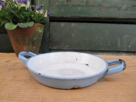 Frans brocant blauw emaille braadpannetje