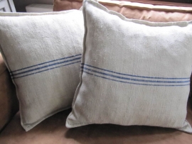 Fabric cushion with blue stripes