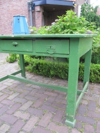 Cute old green wooden table with three drawers
