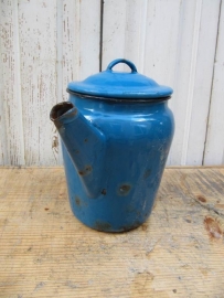 Brocante emaille blauwe koffiepot