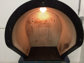 Old vintage wandhanging telephone stand with light.