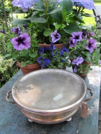 Ancient brocante round silver base with supporting plate
