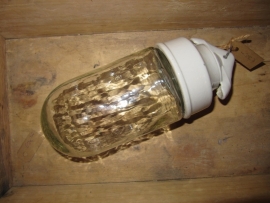 Ancient brocante industrial lamp with porcelain base