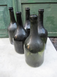 Antique green wine bottles set of 5 pieces
