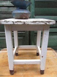 Brocante old wooden stool in white