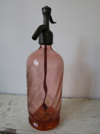 Old French seltzer bottle with imprint, orange