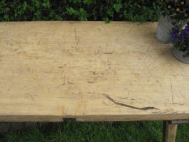 Ancient brocante wooden butcher table 8 cm thick.