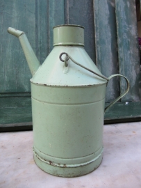 Beautiful old green oil can with lid