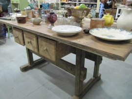 Old wooden table from old door with 3 drawers