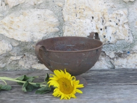 Cute French brocante galvanized bowl with two ears