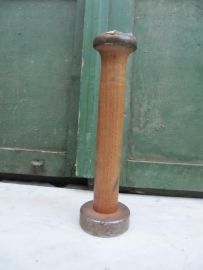 French Narrow old wooden thread spool with metal