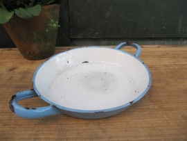 Frans brocant blauw emaille braadpannetje