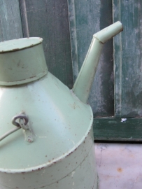 Beautiful old green oil can with lid