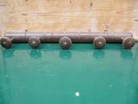 Frans brocante houten kapstok 5 haaks  bruin