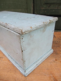 Old wooden lavender coloured box with hinged lid