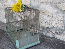 French brocante green metal bird cage