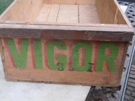 Very old wooden box of soap Vigor
