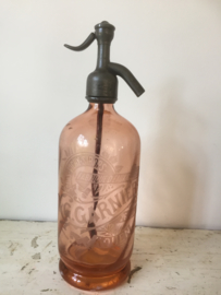 Old French seltzer bottle with imprint, orange