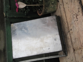 Leuk brocante groot rechthoekig bakblik