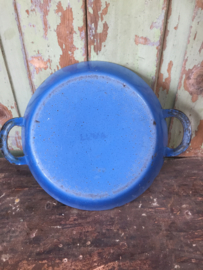 Brocant blauwe emaille schaal