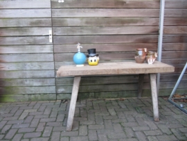 Ancient brocante narrow wooden (butchers) side table.